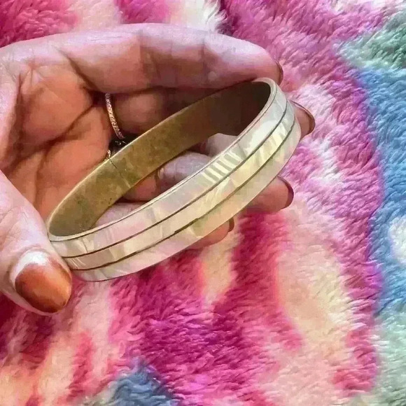 N/A Jewelry - Vintage 70s mother of pearl of pearl in brass setting Bangle bracelet